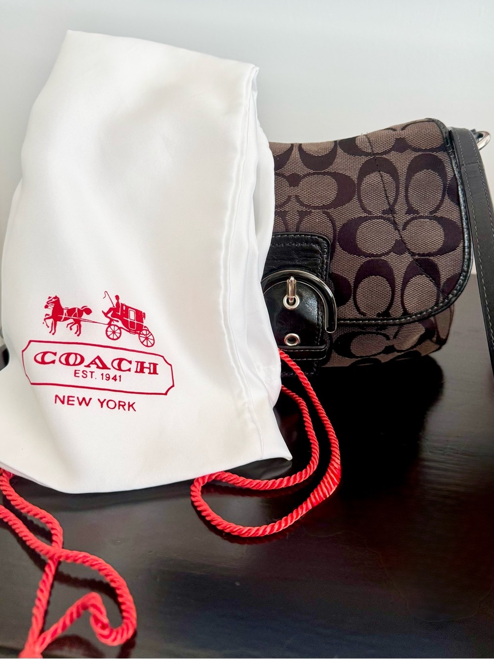 Vintage Y2K Coach Soho Signature Monogram Mini Flap Baguette Bag + New Dust bag - Picture 3 of 13